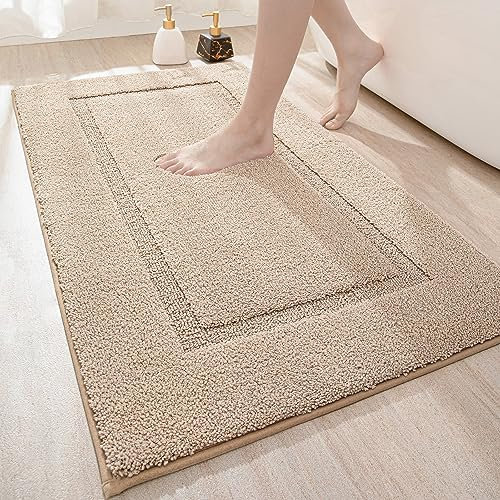 DEXI Badezimmerteppich 60 x 110 cm, Badteppich rutschfest Waschbar, weicher Badematte, Mikrofaser Absorbent Badvorleger, Badematten für Badewanne, Duschraum und Badezimmer, Beige