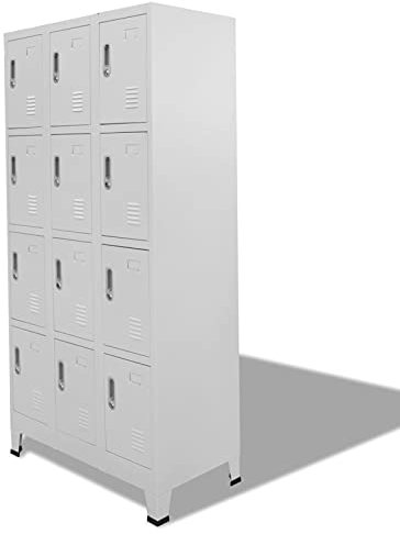 Keketa Schließfachschrank mit 12 Fächern Metallschrank Spind Umkleideschrank Lagerschrank Metallspind Kleiderschrank Mehrzweckschrank für Büro Wohnzimmer Stahl 90x45x180 cm Grau