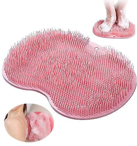 Rutschfestes Silikon Massagepad, Rückenschrubber, Fußbürste Wäscher Massagegerät Dusche mit Saugnapf Silikon, Massager-Reiniger, Entspannendes, Reinigt, Peeling, Massiert Ihre Rücken (Rot)