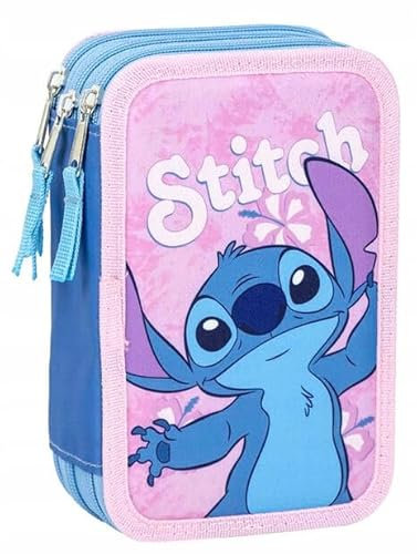 Stitch Federmäppchen mit 3 Fächern für Mädchen und Jungen, Komplettes Stifte- und Farbenetui mit dreifachem Stitch-Fach