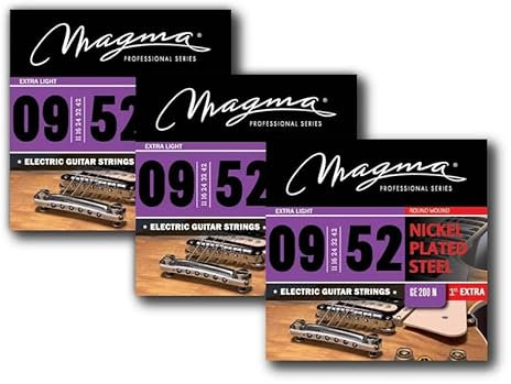 Magma - 3 Juego de Cuerdas para Guitarra Eléctrica de Acero Niquelado – Tensión Extra Liviano 7 cuerdas (09, 11, 16, 24. 32, 42) – Cuerdas 7 String Extra Light 3 Sets (GE200N)