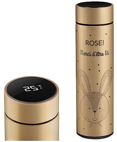 Maverton Mug de voyage avec gravure pour femme - Bouteille isotherme 450ml pour elle - Thermos personnalisé avec Affichage de la température LED - pour anniversaire - Noël - Lapin