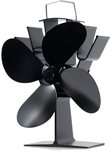 Belns Melns Log Burner Stove Fan 4 Blades, Wood Burning Fireplace Fan Heat Powered, Silent Operation Eco Friendly Circulation for Wood Log Burner and Fireplace, Black