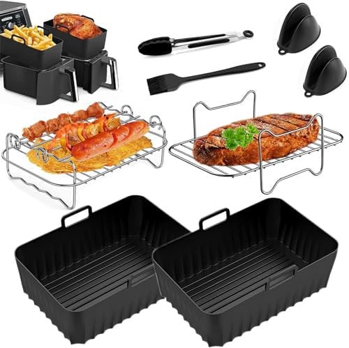 Airfryer Heißluftfritteuse Zubehör for Cosori Airfryer 2 Kammern XXL 8.5L-Zubehör Heißluftfritteuse Airfryer Silikonform für Ninja Airfryer Foodi Dual Zone AF400EU AF300EU 7,6L-9.5L Zubehör