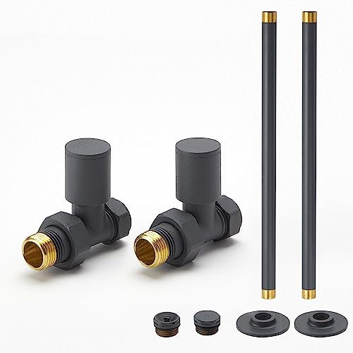 Milano Anthracite Straight Radiator Heated Towel Rail Valves and Pipe Connector Kit