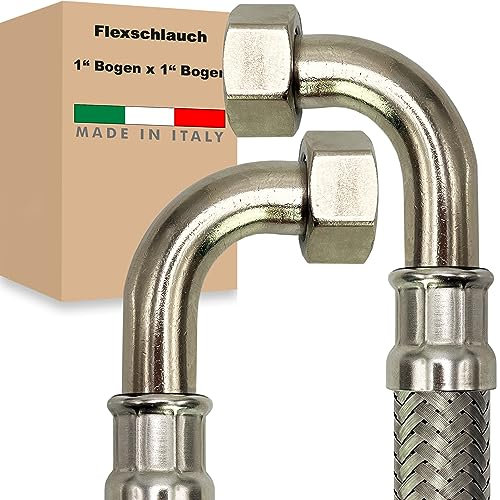 Flexschlauch ÜM-BOGEN x ÜM-BOGEN Edelstahl Panzerschlauch Anschlußschlauch Sanitär Armaturenschlauch Hauswasserwerk Made in Italy (1 x 1 - 2000 mm)