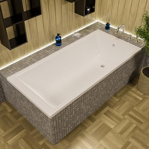 ECOLAM Badewanne TAMI 190x90 cm Styroporverkleidung Wanne für Zwei Rechteck | im Set Styroporverkleidung zum Befliesen Siphon Füße Silikon große Wanne für zwei Personen direkt vom Hersteller echtes Acryl