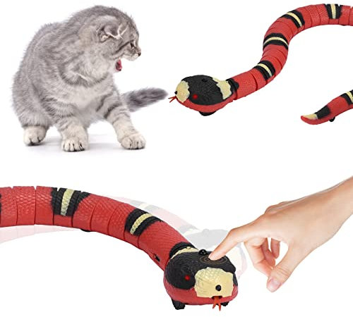 Towwoo Schlangen Spielzeug, Intelligente Elektrisch Interaktives Katzenspielzeug mit USB Kabel, Smart Sensing Schlangenspielzeug, Party Halloween Streich Realistisches Gefälschtes Schlangen Spielzeug