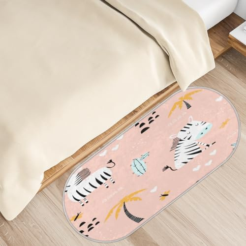 Zebra Cactus Oval Soft Fluffy Area Rug for Bedroom 20x47 Inch Plush Shaggy Bedside Carpet Non-Slip Absorbent Washable Floor Mat for Kids Room Living Room Home Decor