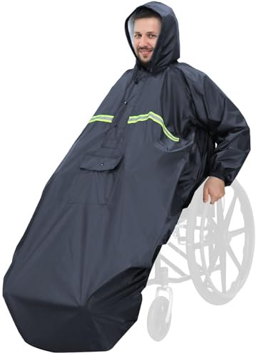 ANYOO Wasserdichte Rollstuhl Poncho Abdeckung mit Ärmeln, Leichter Regenponcho Cape Shield mit Gummibändern bietet Trockenschutz für Rollstühle, Grau, Einheitsgröße