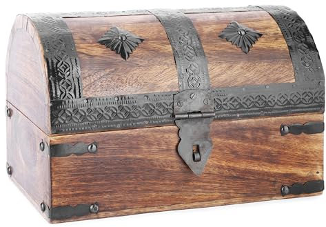 Ajuny Handgeschnitzte Schatztruhe aus Holz 9x6 Zoll – Vintage Schmuckbox mit Muschelstreifen Dekorative Holztruhe zur Aufbewahrung Geschenkidee für Kinder & Erwachsene