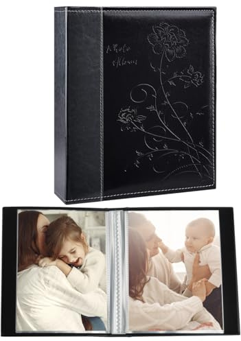 Miaikoe kleines Fotoalbum 10x15 2 Pakete, jede Packung enthält 52 vertikale Bilder, Slip in Top Loading Fotoalbum Buch für Kunstwerke oder Postkarten Lagerung (Schwarz)