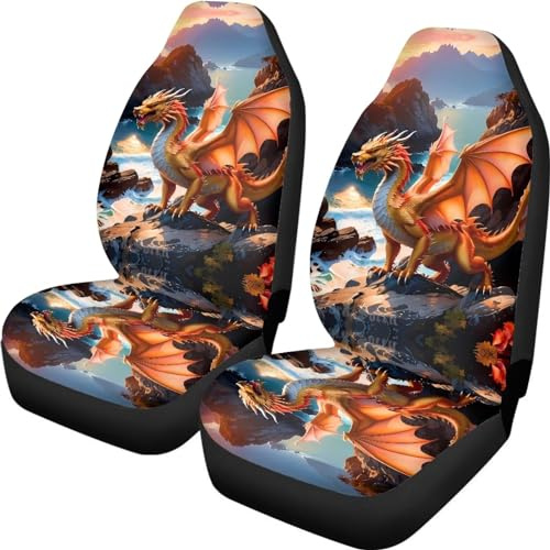 Xoenoiee Drachen mit Flügelmuster Autositzbezüge Set mit Gummiband Atmungsaktive Sitzbezüge für Autos Universal Fit Polyester Sitzbezug für die meisten Autos
