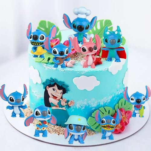 Powmag 10pcs Tortendeko Figuren, Stit-ch-Figuren-Set Deko Geburtstag, Stit-ch und Lilo Tortendeko Cake Topper, Geburtstag Deko Torte Kindergeburtstag