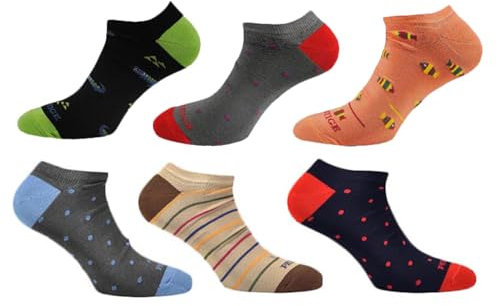CALZE PRESTIGE (6 PAIA) Colore e fatasia – minicalze fantasmini per uomo in cotone filo scozia -100% Made in (Brescia) Italy