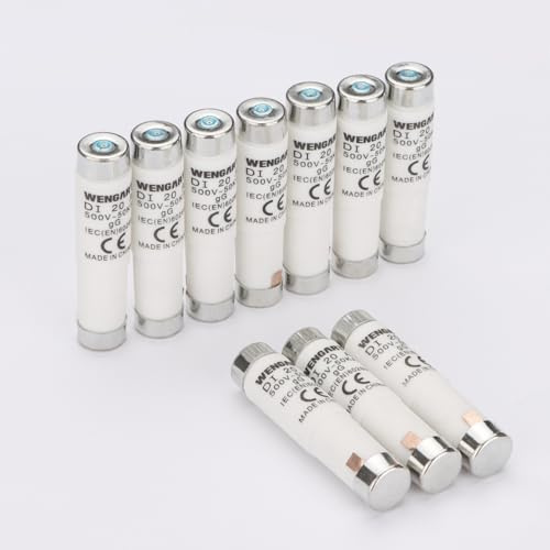 Wengart Lot de 10 Fusibles Bouteille DI (E16) - 20A - Type gG (Usage Général) - 400V AC / 250V DC - Protection pour Prises et Rénovation Ancien Tableau - Bleu (Code Couleur 20A)