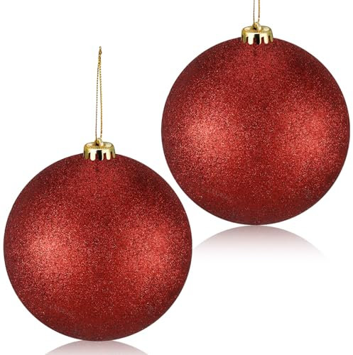 Liliful Große Outdoor-Weihnachtsdekoration, befüllbare Jumbo-Kugeln, Ornament, großer Weihnachtsbaum, hängende Dekoration für Zuhause, draußen, Urlaub, Rasen, Hof, Party, 15 cm (Glitzer-Rot, 2 Stück)