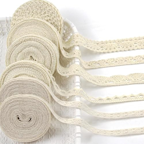 XIAQICA 6 Rollos Cinta Encaje 30 m Vintage Cinta Encaje de Algodón Decorativa Cinta para Envolver Regalos para Boda Decoración Manualidades Scrapbooking Regalo Costura Artesanal