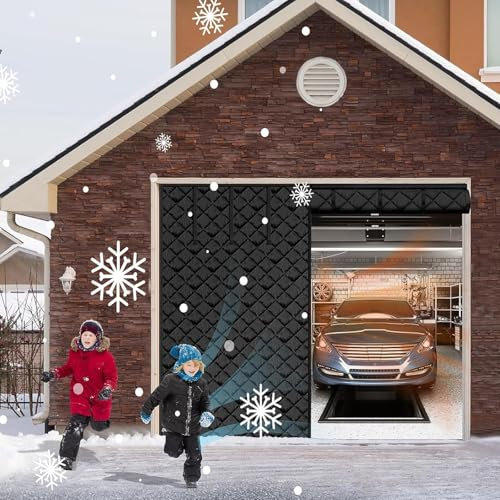 Schermo per Porta Garage per l'inverno - Tenda Termica Isolante 16 * 7FT per Porta Garage, Kit di Isolamento per Porta Garage in Cotone Spesso, Copertura Garage Resistente alle Intemperie Black