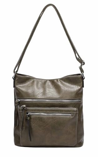 Damen Tasche Umhängetasche Crossbody Shopper Schultertasche Hobo Bag Beuteltasche Crossover Handtasche City Bag Henkeltasche Reise Leder Optik Army