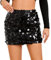 JasGood Pailettenrock für Damen Glitzer Rock Kurz Damen Sexy Minirock Hüftrock mit Elastische Taille Skirt für Party Rave Outfit Karneval Silvester,Schwarz,S