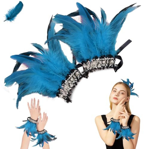1 Paar Manschetten Federn, Damen Kostüme Manschetten, Federn Manschetten Armbänder, Frauen Kostümzubehör Federarmband, Gothic Federn Armbänder, Karneval Armbänder für Karneval Cosplay