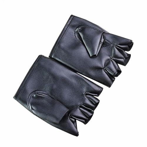LearnLyrics 1 Paar Schwarze Uni-Handschuhe ohne Finger aus PU-Leder, einfarbig, halber Finger, für Frauen und Männer, modische Punk-Handschuhe für den Straßenverkehr