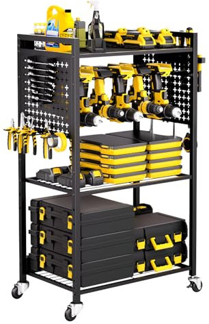 VEVOR Chariot à Outils, 4 Niveaux, Chariot Servante d'Atelier à roulettes, Capacité de Charge 68 kg, Rangement d'Outils Électriques, Support de Perceuse, pour Garage, Atelier de Réparation, Noir