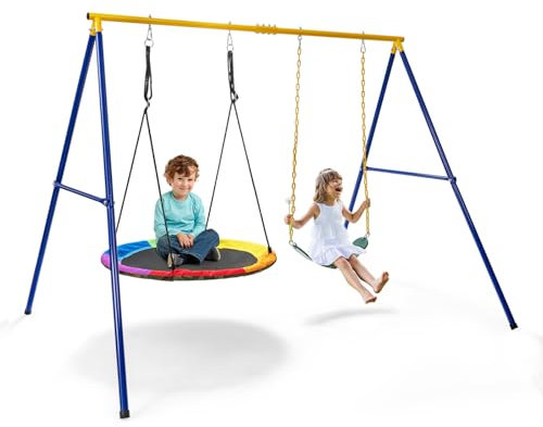 DREAMADE Balançoire Enfant Exterieur 3+ Ans&Adultes,Portique Balancoire Exterieur avec 2 Siège de Balançoires Charge Max. 300KG