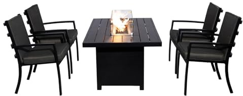 Terrassenmöbel-Set für 4 Personen, Aluminium-Garten-Esstisch mit Feuerstelle, gepolsterte Stühle, ideal für Hof und Balkon, stilvoll und Gartenmöbel