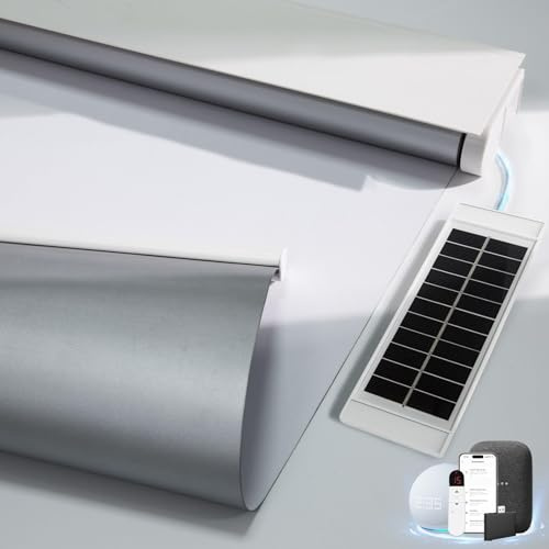 Motorized Blinds with Remote, Smart Blinds with Solar Panel, Thermal Blackout Electric Blinds, Automatic Blinds for Windows Compatible with Alexa, White-35 x72