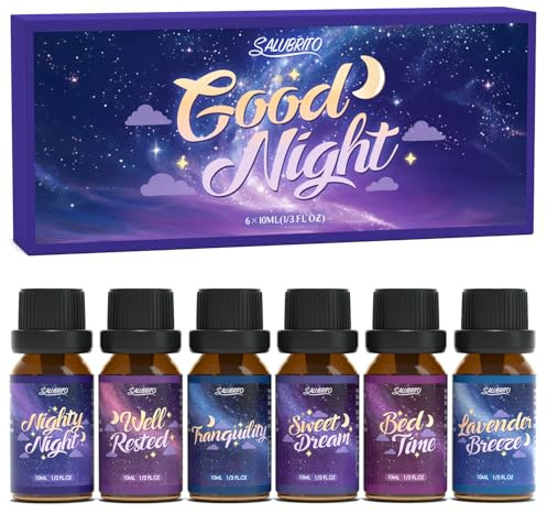 SALUBRITO Sleep Essential Oils Set, Good Night Fragrance Oil for Diffuser, Home, Candle, Soap Making, Nighty Night, Well Rested, Tranquility, Sweet Dream, Bed Time, Lavender Breeze