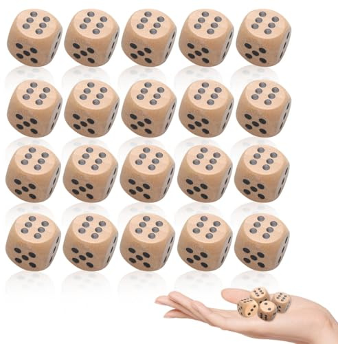 Cheynn 20 Stück Würfel Holz, 16mm Standard Holzwürfel D6 Würfelset Würfelspiel Polyedrische Würfel Dice Natur Holz Spielwürfel für Rollenspiele Würfelspiele Tischspiele Kartenspiel Partyspiele Zubehör