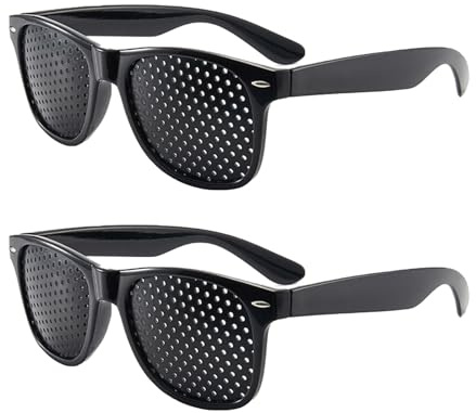 ENAESLOT 2 PCS Pinhole Glasses,Grid Glasses for Eye Training,Vision Improvement and Relaxation,Pin Hole Glassess for Fatigue Relief,Unisex, (Black)
