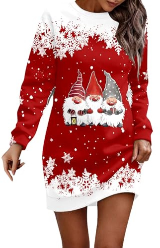 Robe pour Noël Femme Bonhomme de Neige Robe Longue de Noel Vintage Rétro Imprimée à Pois Mi Longue Année 50 Rockabilly Plissée Swing Robes de Soirée Cocktail Costume Mère Noël (c-Red, XL)