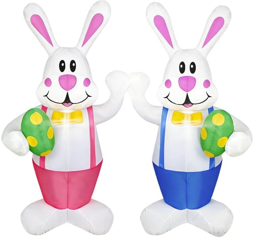 Dearsun Niedlicher Osterhase mit Osterei, aufblasbarer Hof-Dekoration, riesiger Hase mit LED-Lichtern, für Urlaub, Party, Innen- und Außenbereich, 2 Stück