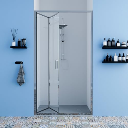 WITIT PARETE PORTA NICCHIA BOX DOCCIA BIFOLD IN VETRO TRASPARENTE 6MM APERTURA A LIBRO SOFFIETTO DA 70 A 92 CM ALTEZZA 190 CM (80x190 cm)