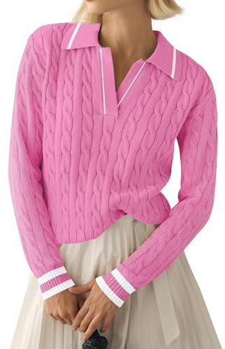 LACOZY Cable Knitted Pullover Casual Soft Blouse Jumper Long Sleeve Lapel Women's Sweaters Fall Winter V Neck Top