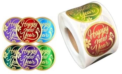 Happy New Year Aufkleber Dekorative Aufkleber Runde Goldfolie Stamping Etiketten