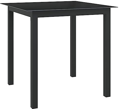 Frdhee Gartentisch Wetterfest Verandatisch,Gartentisch Schwarz 80x80x74 cm Aluminium und Glas,Couchtisch für den Außenbereich,Garten,Terrasse