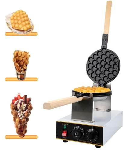 WUDLEP Commercial Bubble Waffle Maker, 50-250℃ Adjustable Nonstick Electric Waffle Machine with 180° Rotatable 2 Pans, 260-Liter Capacity Egg Waffle Maker for Restaurants, Snack Bars and Bakery