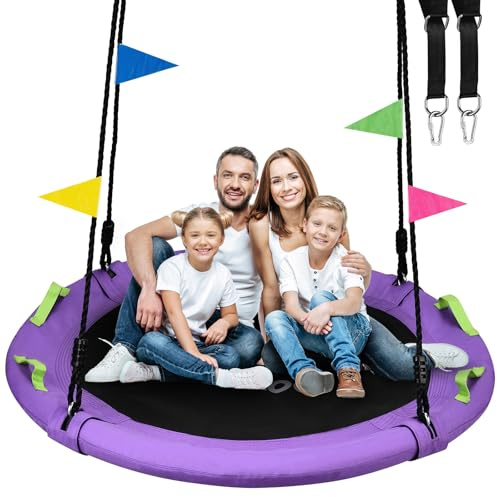 Tree Swing, 60 inch Larger Saucer Swing for Whole Family, 900lbs Weight Capacity, with Adjustable Hanging Straps, for Outdoor Backyard, Gifts for Kids, Purple