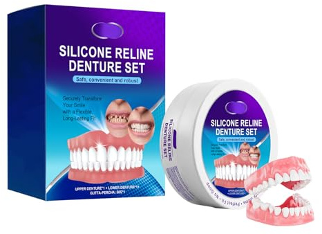 Silicone Reline Denture Set,Comfortable False Teeth Set,Silicone Dentures Teeth Top and Bottom,Temporary Missing Tooth Replacement Kit for No Teeth Women & Men