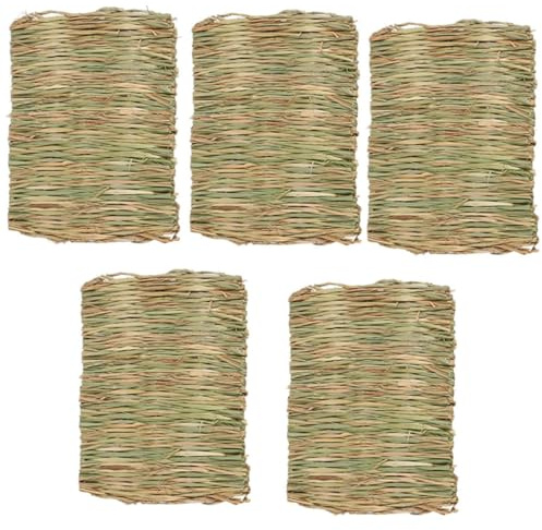 YARNOW 5pcs Grass Woven Mat Bunny Chewing Mat Reduce Boredom Pressure Natural Grass Small Pet Bedding for Hamster and Rabbit