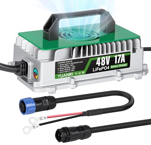 48V LiFePO4 Battery Charger 17A 58.4V Smart Lithium Battery Charger with 0V Wake-Up, IP67 Waterproof, 8 Protections, for 58.4V(51.2V) LiFePO4 Batteries for Golf Cart, Yamaha, RV, Marine, Solar, Boat