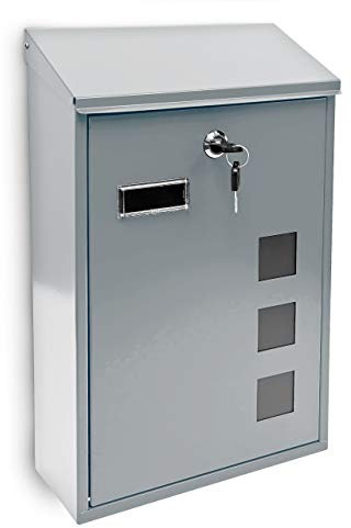 Relaxdays Design Mailbox / Letterbox Metal 4 Colours 3 Viewing Windows 25x40 cm Post Mail Secure, Silver