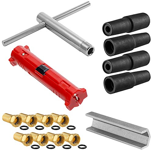 HB-DIGITAL Sat Montage Set Abisolierer Montageschlüssel Aufdrehhilfe + 8x HQ F-Stecker vergoldet mit Wasserschutz + 4x Gummitülle Werkzeugset