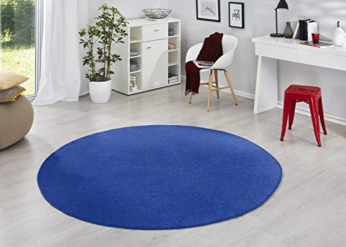 Hanse Home Teppich Fancy Rund – Wohnzimmerteppich einfarbig Modern Velours Teppich für Esszimmer, Wohnzimmer, Kinderzimmer, Flur, Schlafzimmer, Küche – Blau, Ø200cm