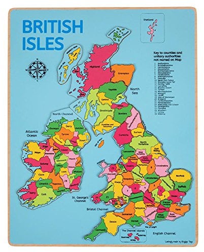 Bigjigs Toys British Isles Wooden Jigsaw Puzzle - Map Age 3+ of the UK, Geography Games for Children