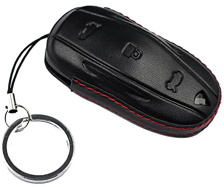 M.JVisun Echtes Leder Fall Abdeckung für Tesla Model 3 für Tesla Model S für Tesla Model Y Schlüssel Autoschlüssel Mit Schlüsselanhänger - Für Tesla Model 3/S/Y - Schwarz